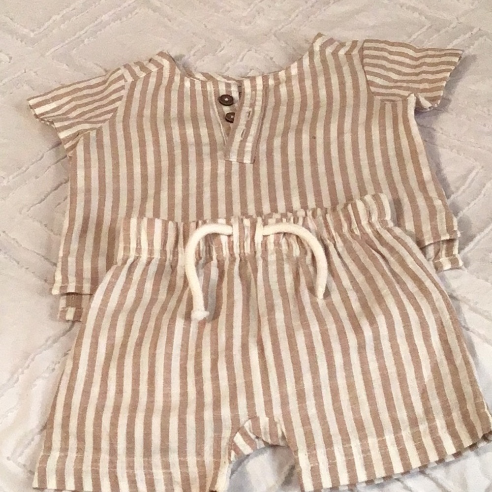 Striped Tan and white Kids Shorts Set